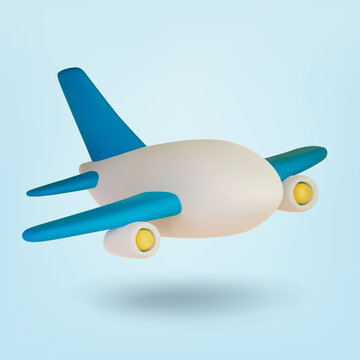 3d Cartoon Airplane, Realistic plane on blue background. Vector illustration.