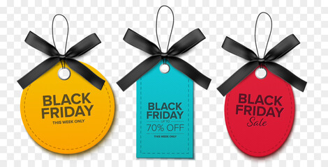 Black Friday sale tags, Price labels with black ribbons. Vector