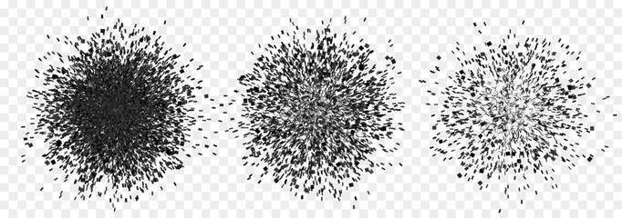 Set of exploded particles in black. Vector shatter explosion - 624827388