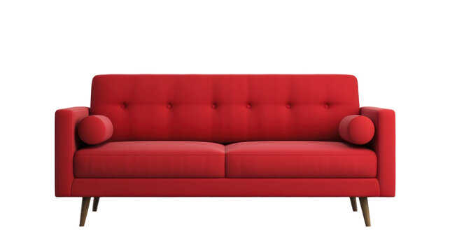 Modern red sofa isolated on a transparent background.