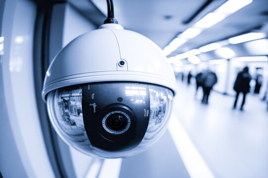 Security CCTV camera in office building.Generative AI