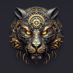 A close up of a tiger's head on a black background. Generative AI.