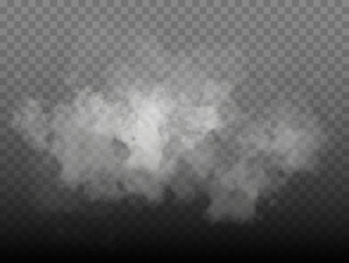 White smoke cloud isolated on transparent background. Vector smoke or fog - 624828170