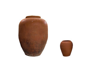 Two old brown earthenware jars large and small