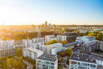 Aerial view of residential area in Vilnius, Lithuania. New modern apartment complex. Low rise...