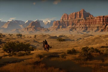 sundrise with a horse in the mountains