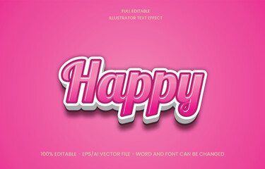 Editable 3D text effect in bold pink color Happy vector art. Eye-catching and versatile design for creative projects.