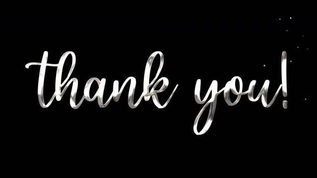 Animated Thank You with Silver Lettering On Transparent Background. Suitable for Celebrations, Wishes, Events, Messages, holidays, and festivals.