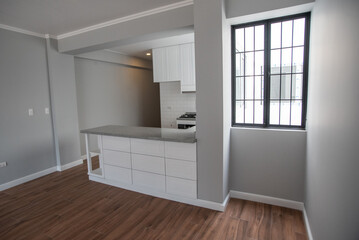 kitchenette de color blanco y paredes grises