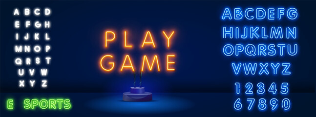 Good game neon signboard. Glowing advertising. Game design. Virtual reality concept. Shiny banner. Vector stock illustration