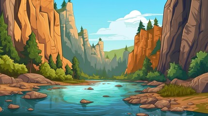Abstract background a river. A stunning nature-inspired banner design with an intricate illustration of a mountain river surrounded by breathtaking scenery. Generative AI.