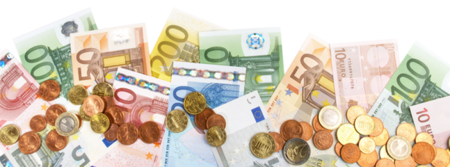 Euro Geldscheine; Banknoten und Münzen Panorama -Transparent PNG