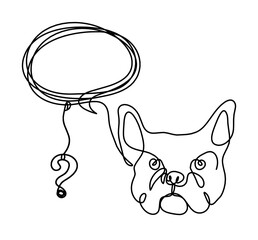 Silhouette of abstract bulldog with question mark as line drawing on white background