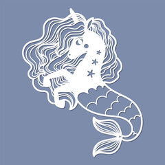 Seahorse unicorn. Template for laser cutting. Vector