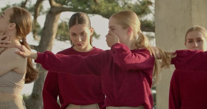 Professional dancing group is performing an interpretive dance, Austria, 4k