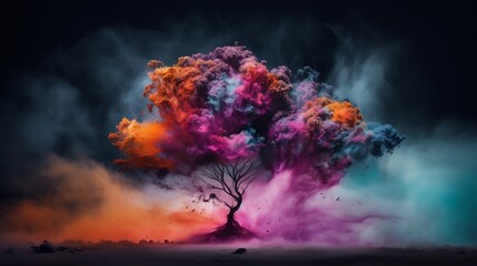 Brain tree. Explosion of color. Concept of creativity.