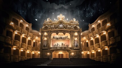 An elegant opera house photo realistic illustration - Generative AI.