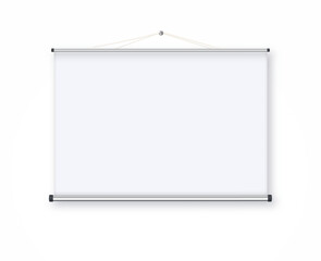 Empty Projection screen, Presentation board in realistic style. Horizontal roll up banner. Blank whiteboard for conference. Vector EPS 10.