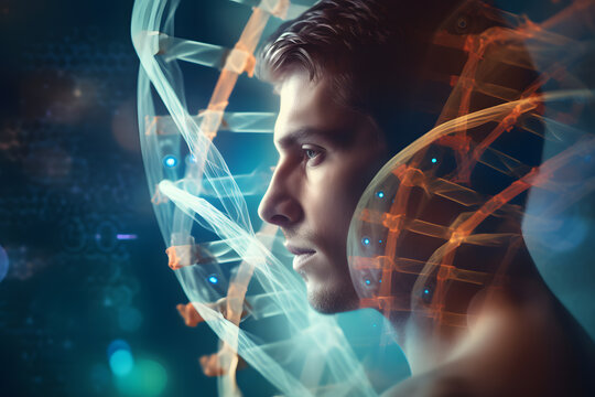 Man DNA genetic of human on virtual interface ai generated art