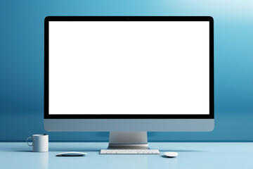 Blank computer monitor on a stylish desktop. Generative AI