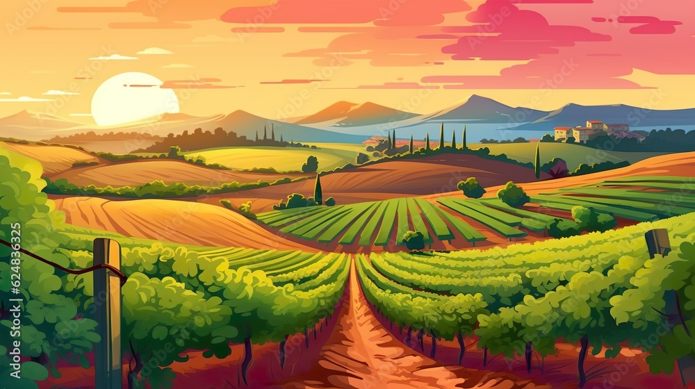 Wall mural abstract background vineyard. a captivating banner design showcasing a beautifully illustrated viney