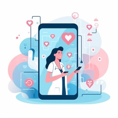 Online medicine. Doctor on the background of a mobile phone with a laptop in his hand