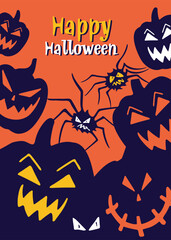 Illustration, vector poster, leaflet, invitation to Halloween parties with traditional symbols.