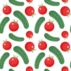 Cucumbers and cherry tomatoes - background, vector seamless pattern