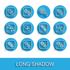 Set line Human footprints shoes, Paw, Horse paw and icon. Vector