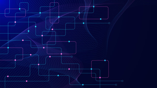 Abstract connecting lines and dots with wave flow. Network connection, social networking and global communication technology background.