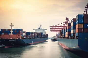 Naklejka premium Container cargo ship in import export and business logistic, AI generated