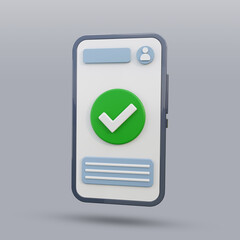 Smartphone with check mark. Phone icon 3D rendering.