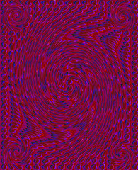 Drops of red, magenta, blue twisted into a spiral, four small spirals at the corners, psychedelic art, dynamics, fantasy, simple art, trance