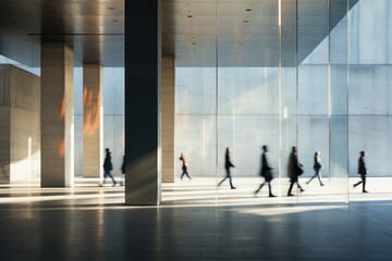 Blurred people walking in modern city by Generative AI - Powered by Adobe