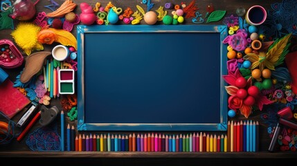 Chalckboard with stationery of school