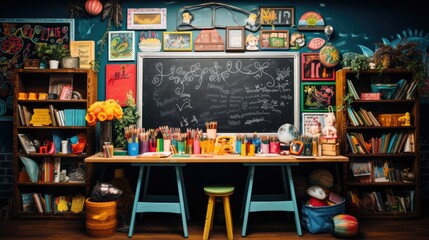 Chalckboard with stationery of school