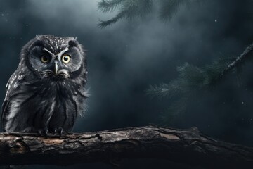 An owl is sitting on a tree branch. Generative AI.