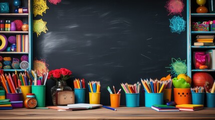 Chalckboard with stationery of school