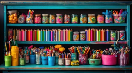 Chalckboard with stationery of school