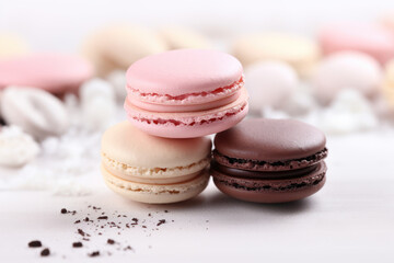 Fototapeta premium macarons empilés fraise vanille chocolat