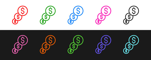 Set line Financial growth and dollar coin icon isolated on black and white background. Increasing revenue. Vector