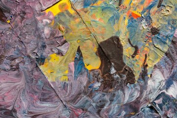 Dry paint flowing and dripping. Dirty and sloppy picture