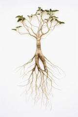 Ginseng root with roots on white background