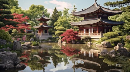 Fototapeta premium A traditional Japanese temple photo realistic illustration - Generative AI.
