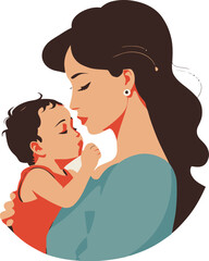 Mother Kissing Her Baby Vector Illustration, suitable for various projects related to motherhood, parenting, family, and love and  that celebrates the bond between mothers and babies.