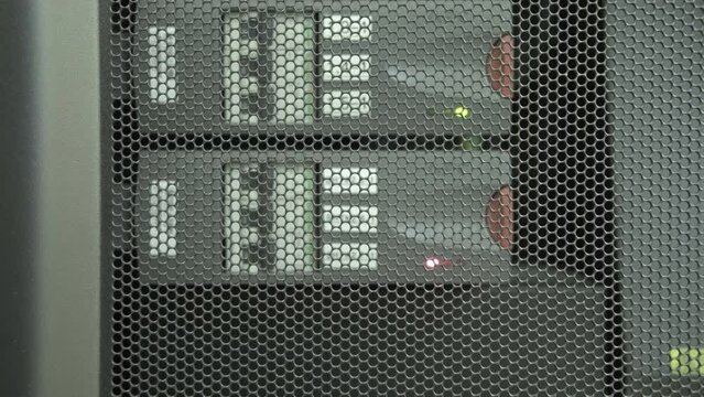 UPS module battery alarm in server room, red light warning error