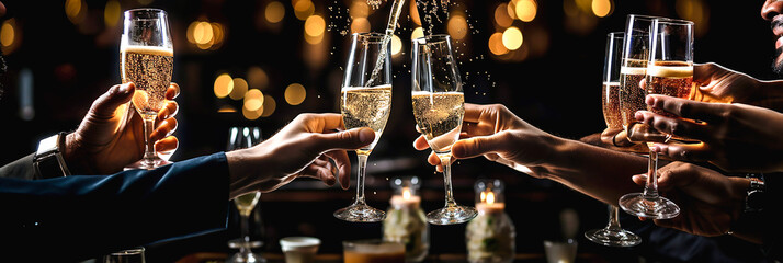 Celebration toast with champagne.New Year's cards. AI generative. - obrazy, fototapety, plakaty