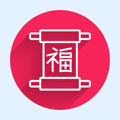 White line Chinese New Year icon isolated with long shadow background. Red circle button. Vector
