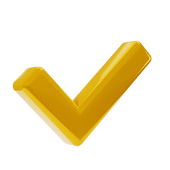 3d golden icon of check mark illustration. gold tick in isometric view. Element with isolated transparent png