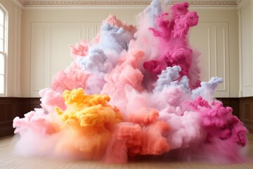 A large cloud of colored smoke in a room. Generative AI.